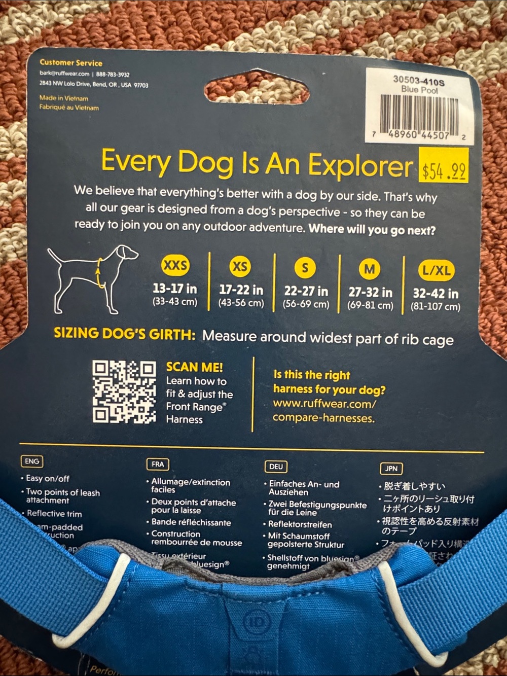 Ruffwear Blue Front Range Dog Harness Size Small and brush for long coat - Picture 6 of 7
